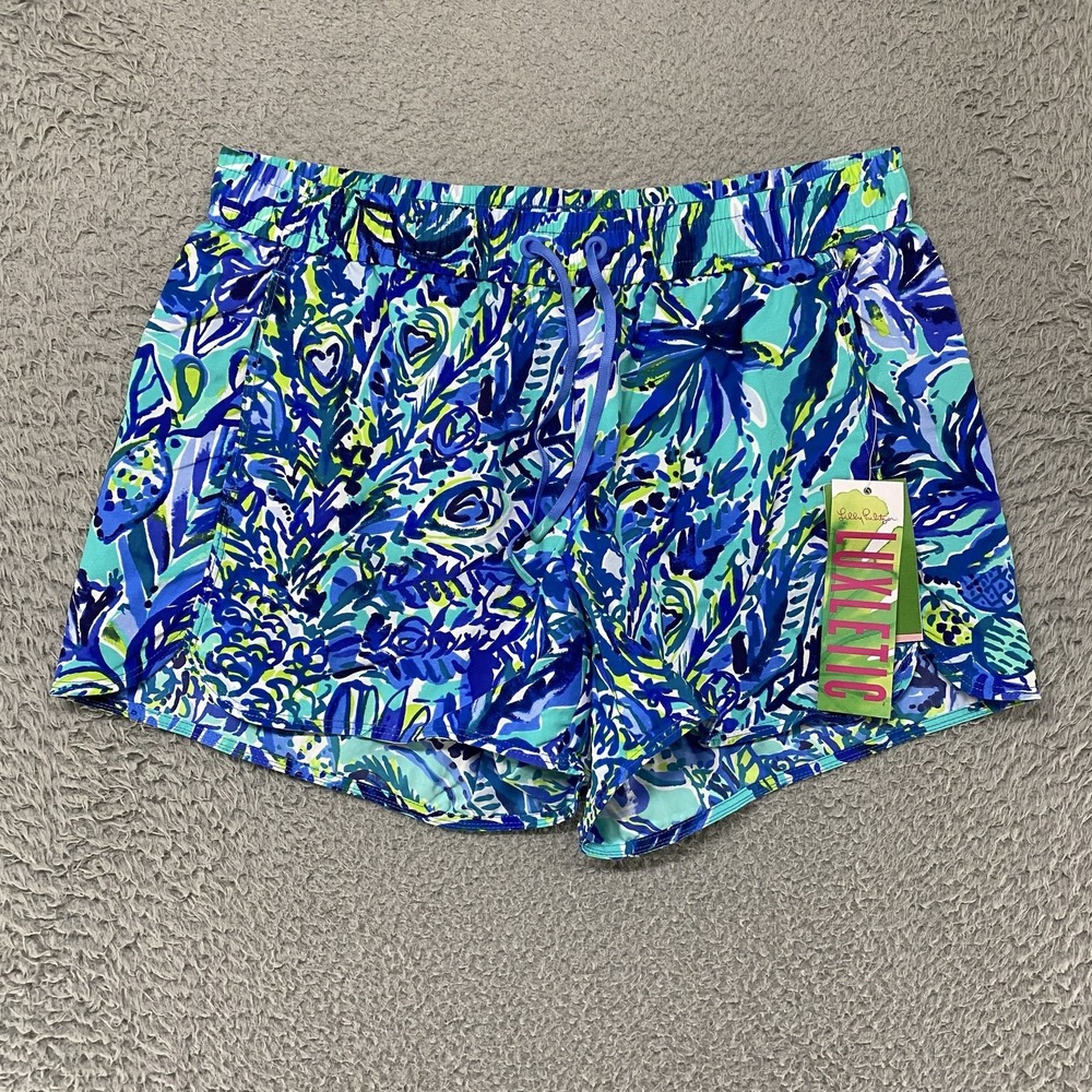 Lilly Pulitzer Luxletic Run Around Shorts Womens Small Blue Sneak A Beak 4 Inch